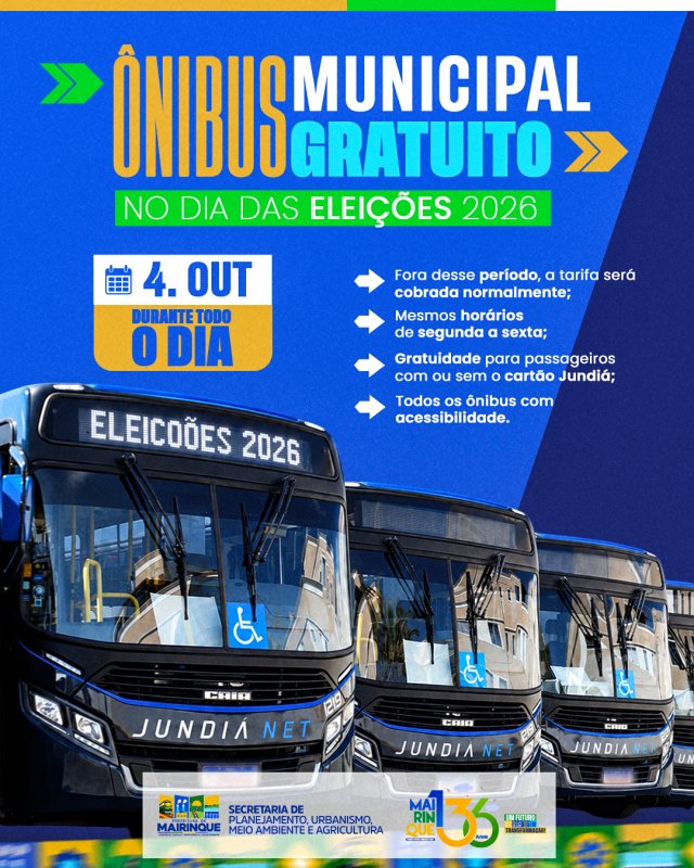 Transporte coletivo será gratuito em Mairinque no dia das Eleições 2026