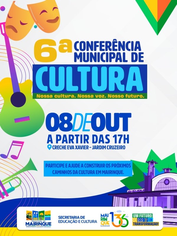 6ª Conferência Municipal de Cultura de Mairinque acontece no dia 8 de outubro