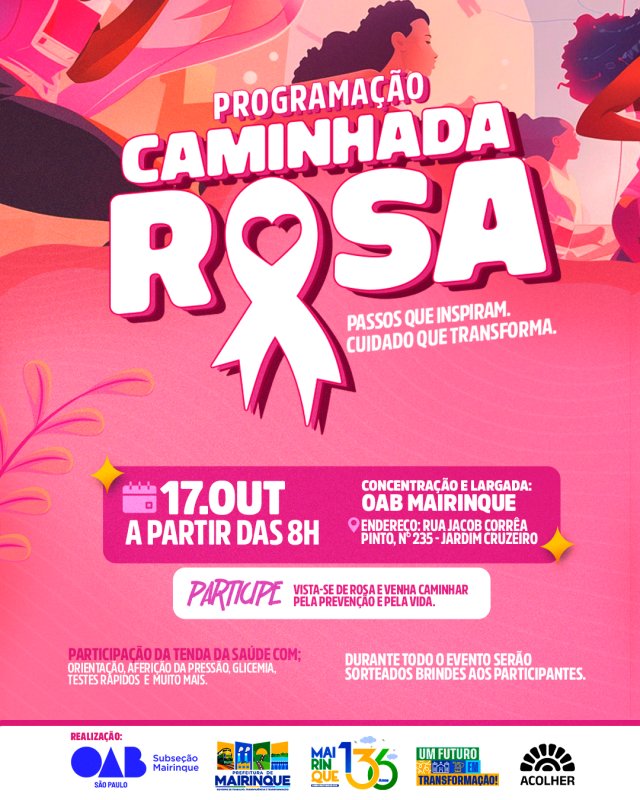 Mairinque promove Caminhada Rosa com programação especial de conscientização e prevenção