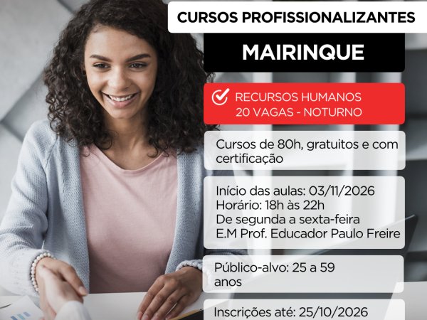 Mairinque oferece curso gratuito de Recursos Humanos com 20 vagas