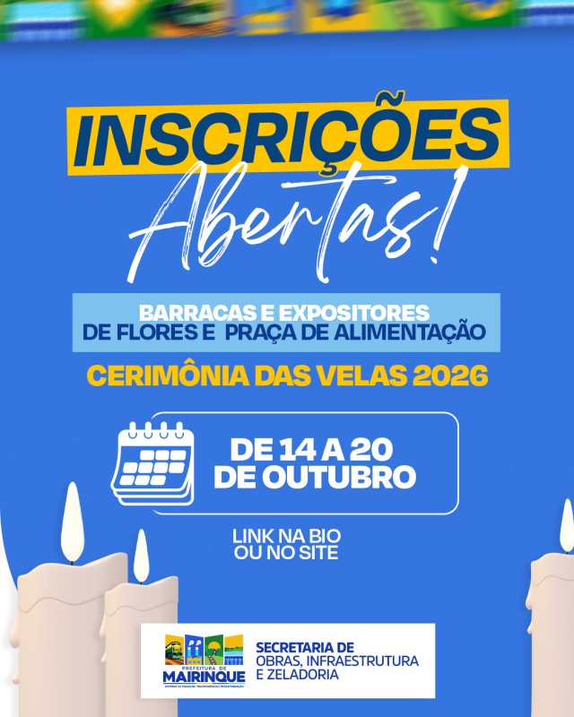 Prefeitura de Mairinque abre inscrições para barracas e expositores da Cerimônia das Velas 2026