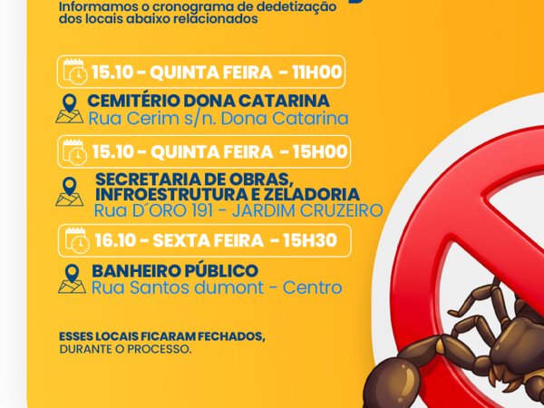Prefeitura de Mairinque divulga cronograma de dedetização em espaços públicos