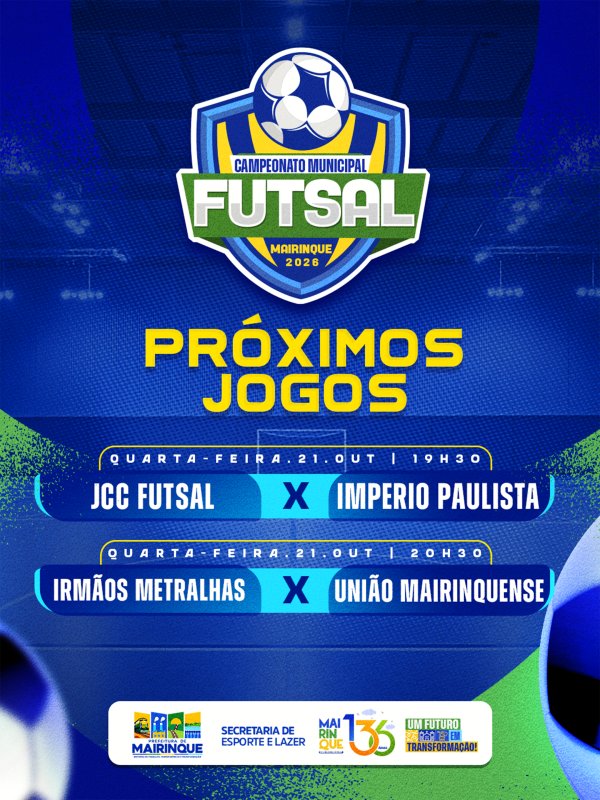 Campeonato Municipal de Futsal 2026 terá rodada com quatro partidas nesta semana