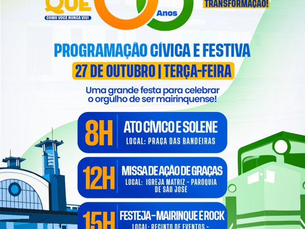 Mairinque celebra 136 anos de emancipação com programação cívica e festiva no dia 27 de outubro